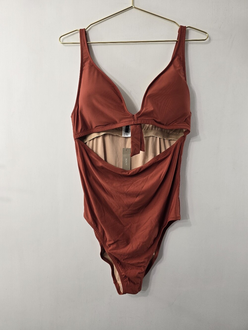 J Crew Tie Front Cutout One Piece Swimsuit NWT Rock Red Size 14 Cut Out Swimwear